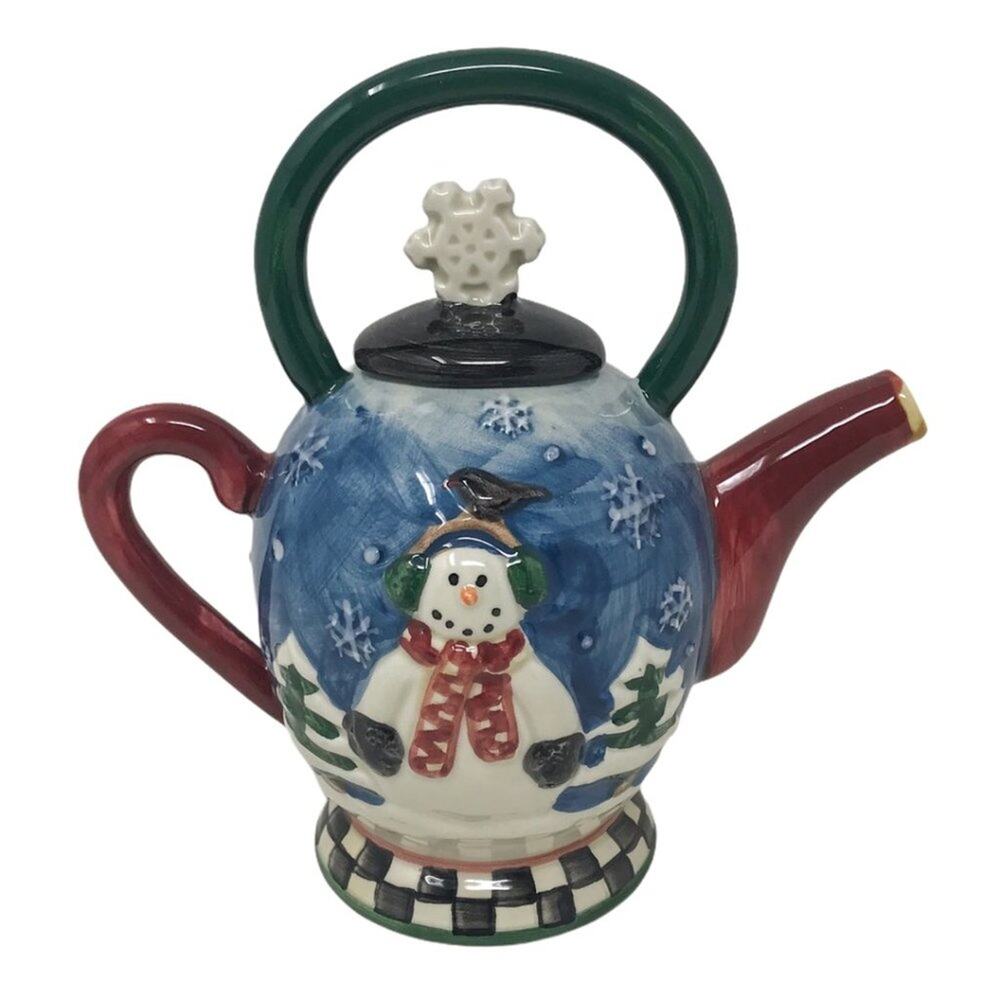 Sakura Vintage 1990's SNOWGLOBE Ceramic Mini Teapot Collectors Series